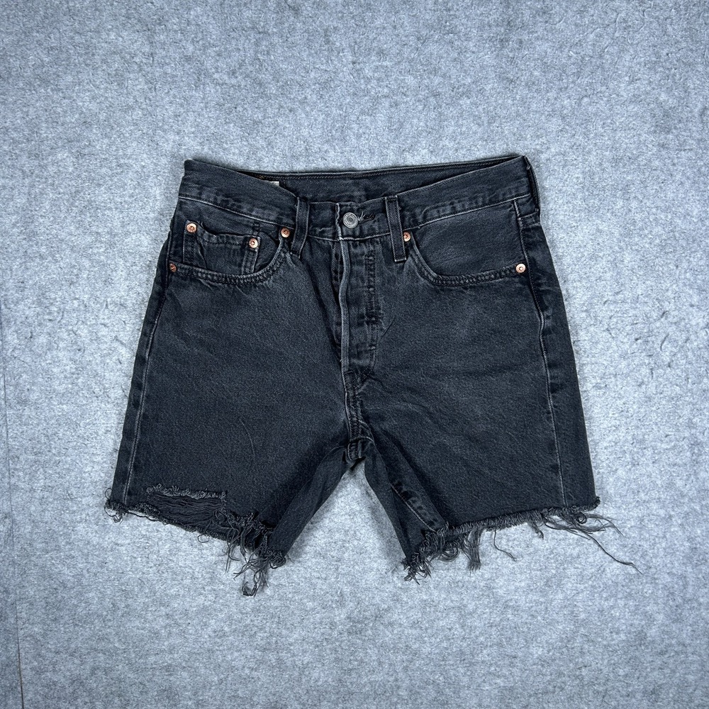 Levi's 501 Denim Shorts Womens 26(27x6) Black / Faded Black Cutoff High Waist